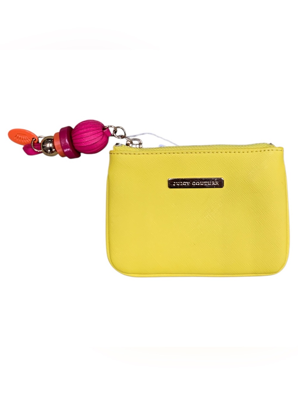 Juicy Couture Bright Yellow Zip Pouch with Pink & Orange Bead Charm